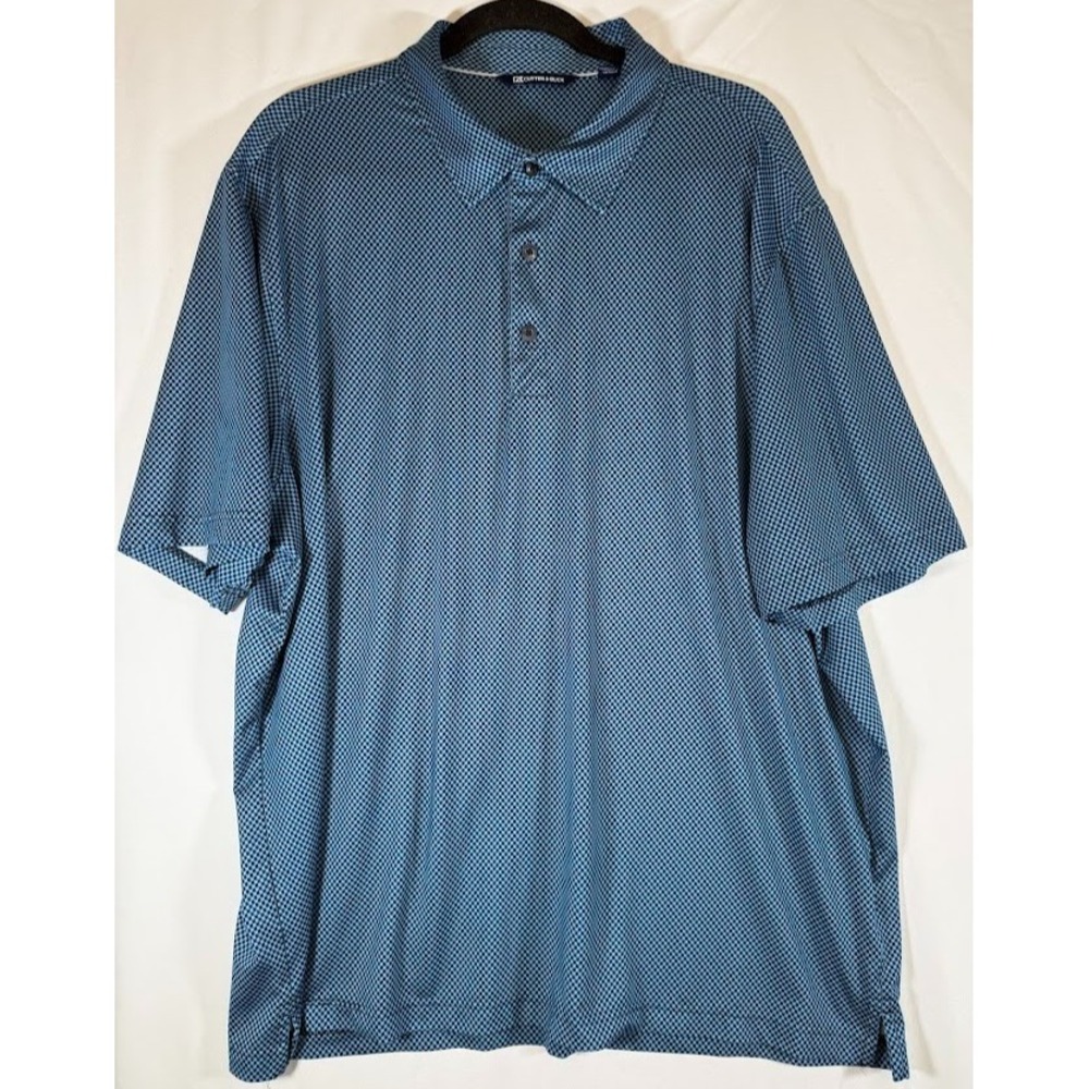 Cutter & Buck Polo Shirt Men XL Blue Geometric Golf Performance Stretch Casual‎